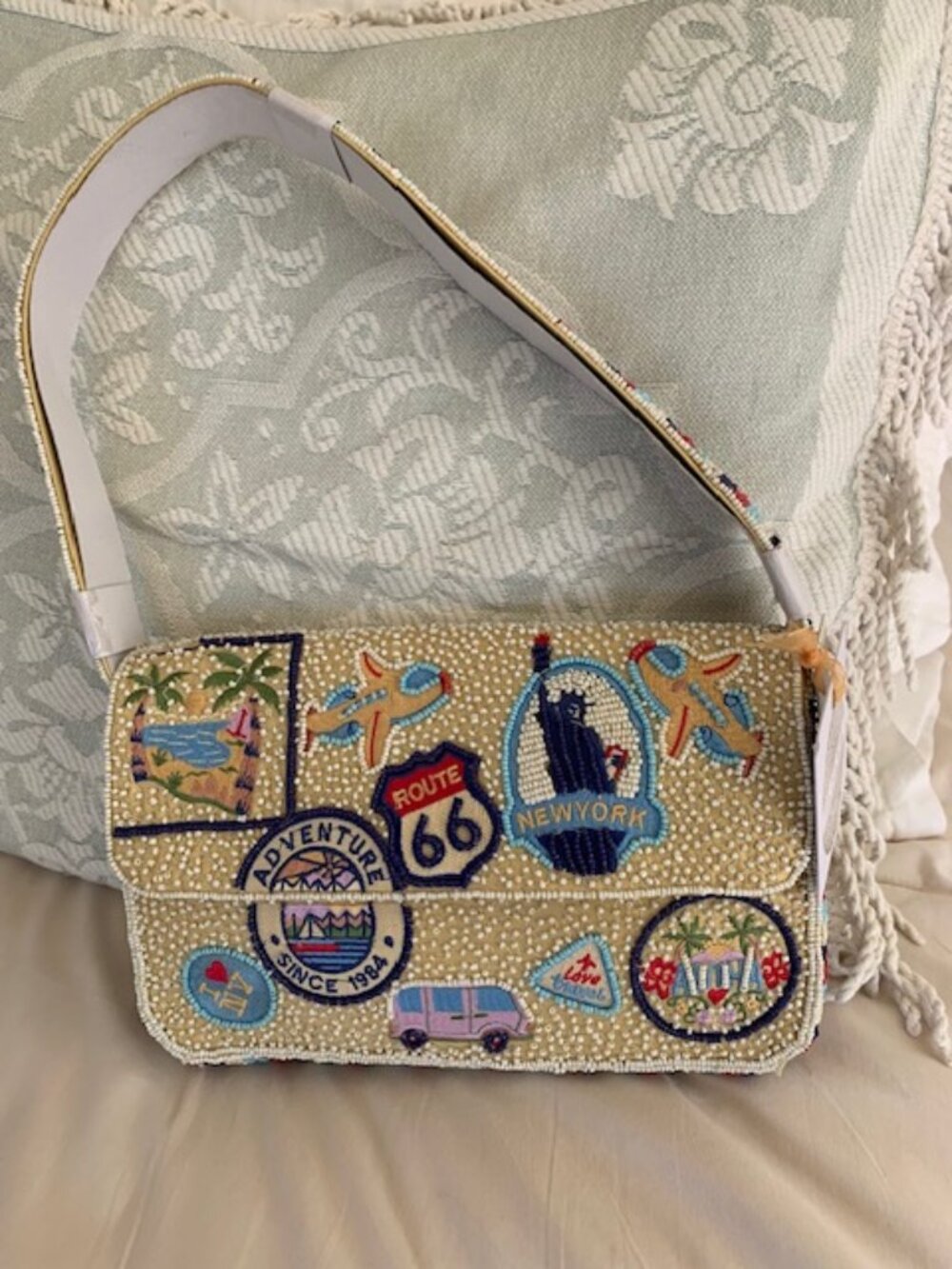 Adventure Awaits!  Viral Beaded Travel Motif Bag
